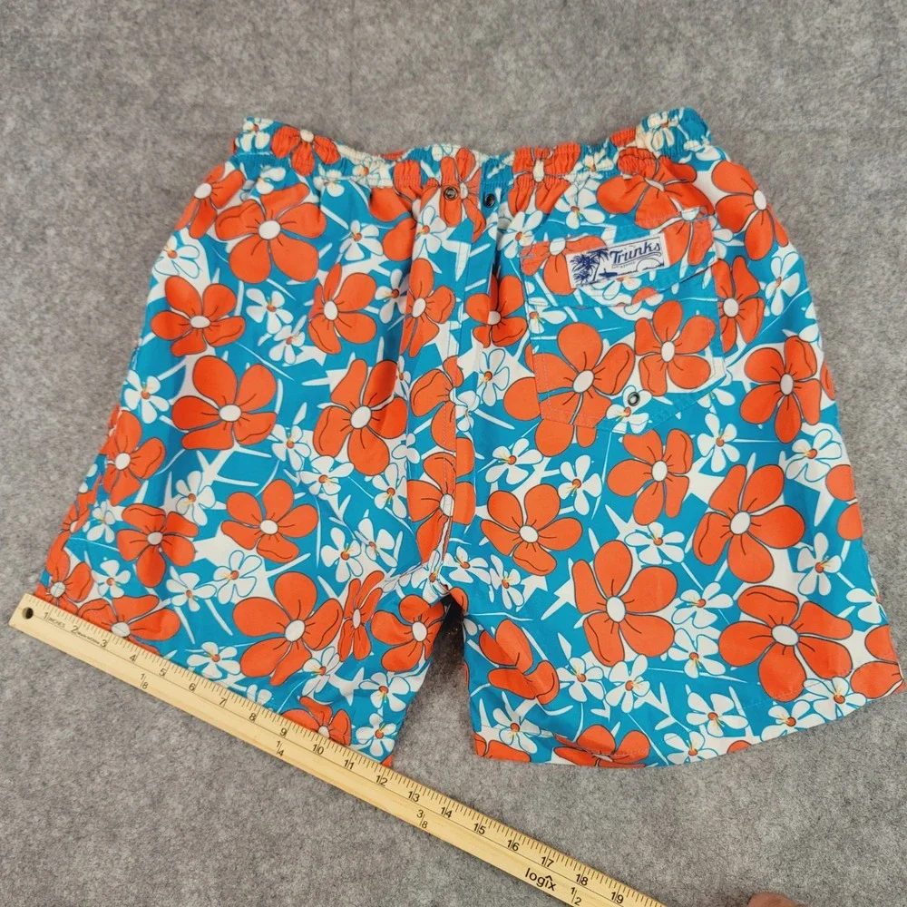 Trunks Surf & Swim Co Men Blue Orange Floral Swim Trunks Size Medium Mesh Lining